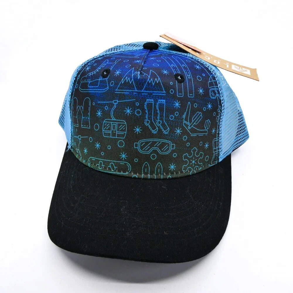 Ski Hat Youth One Size Blue Snapback Trucker Boys Nature Mountains Mesh Back New